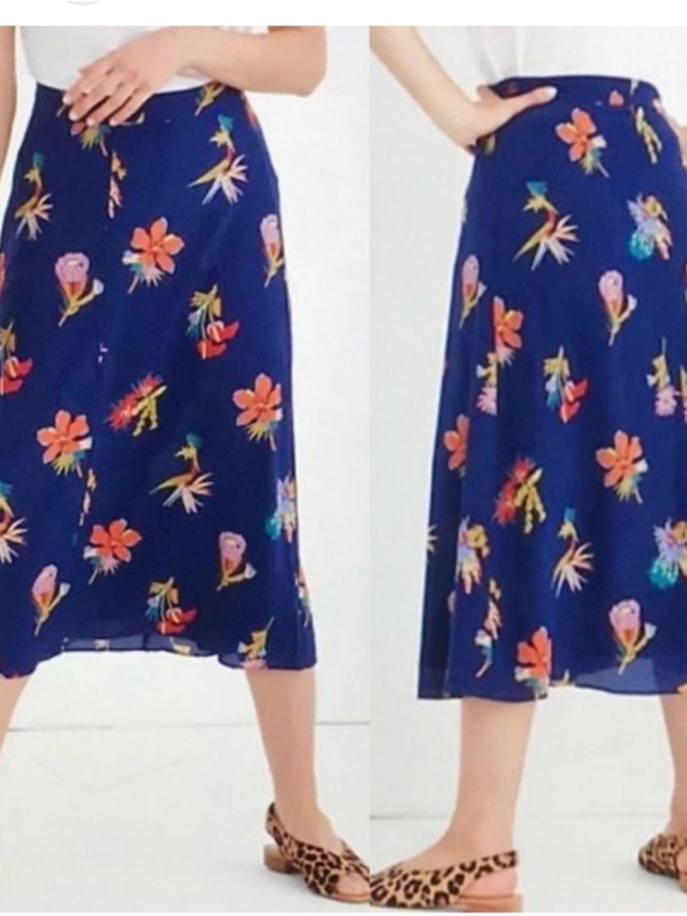 Madewell silk Navy Floral Midi Skirt, size 6 
Lined spring summer skirt